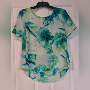 Apt. 9 Essentials Blue Green Floral Blouse Women's Top Casual Shirt M